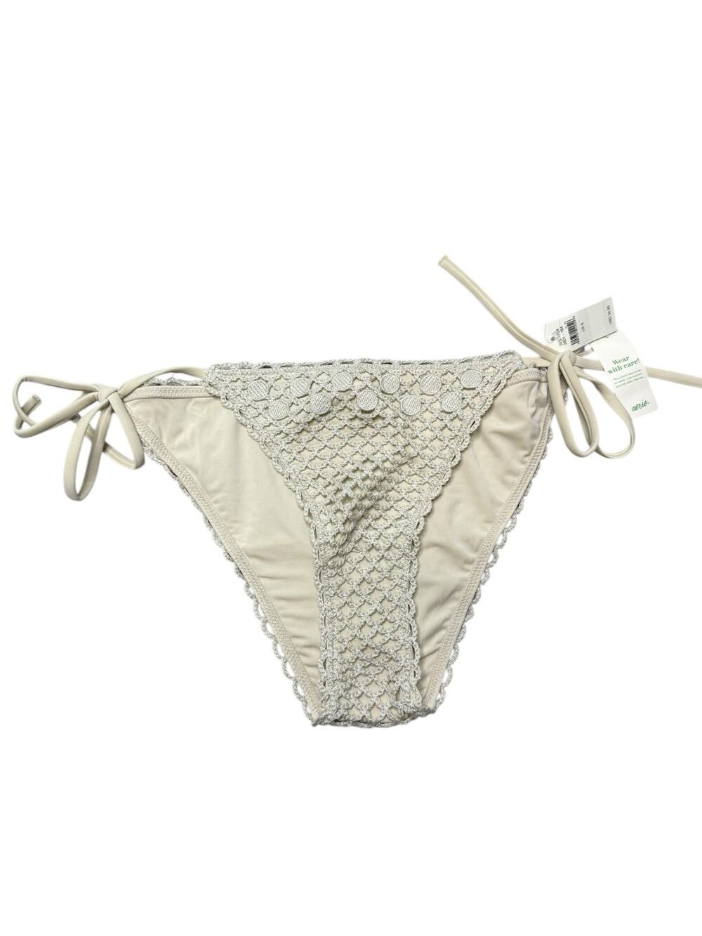 NWT Aerie The Sunbun Cloudweave Crochet Bikini Bottom Women S Cream Cottage Boho